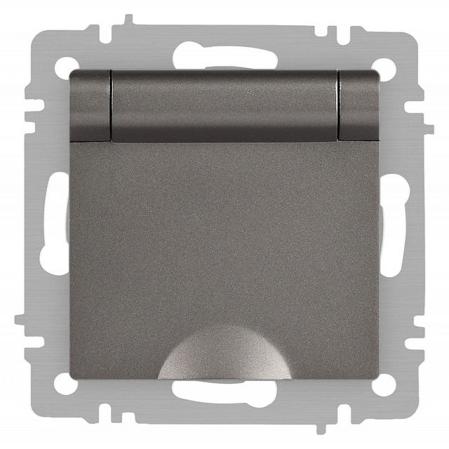 Розетка Intro Accent 6-203-09 с заземлением 2P+E Schuko с крышкой 16А-250В IP20 СУ AL/CU титан