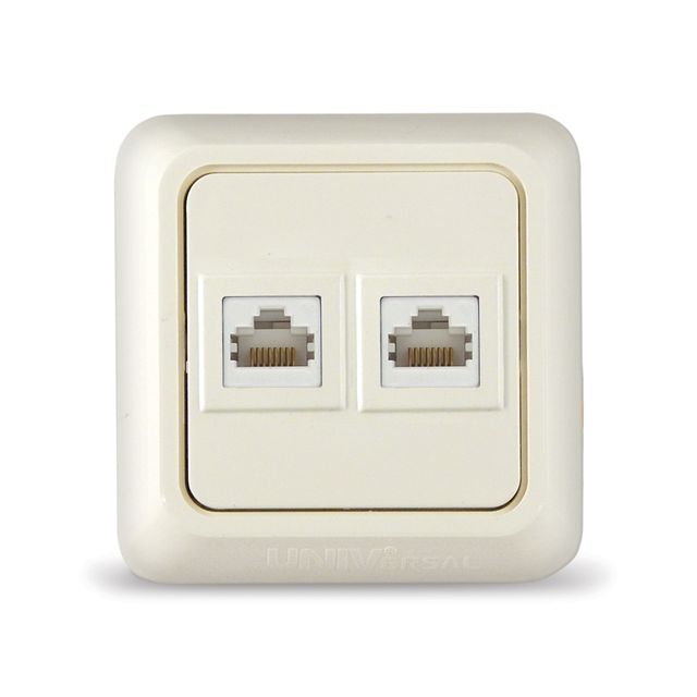 Розетка компьютерная 2-местная UNIVersal Олимп о/у 1А RJ45 Слоновая кость