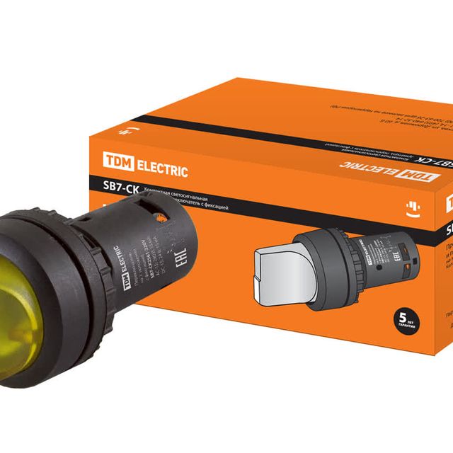Переключатель на 2 положения SB7-CK2561 1НО d22 мм с подсветкой 24 В LED желтый IP40 TDM