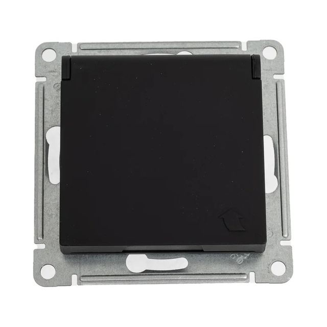 Розетка с заземлением со шторками с крышкой Atlas Design 16А IP20 механизм, карбон, Systeme Electric