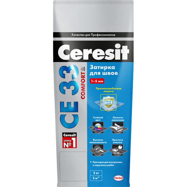 Затирка для швов Церезит ceresit СЕ 33 Comfort Серая 2кг