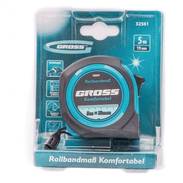 Рулетка Komfortabel 5м*19мм обрезиненный корпус Gross