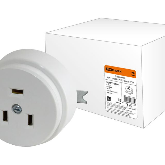 Розетка РШ 32А 250В 2Р+РЕ СУ белая TDM