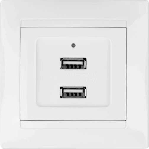 Розетка 2,1А 5В + 2 USB порта 2,1А 5В белая Лама TDM