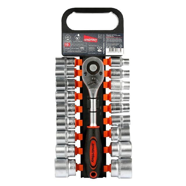 Набор головок с трещоткой 19 предметов 1/2" 8-32мм 24 зуба CR-V SmartBuy Tools