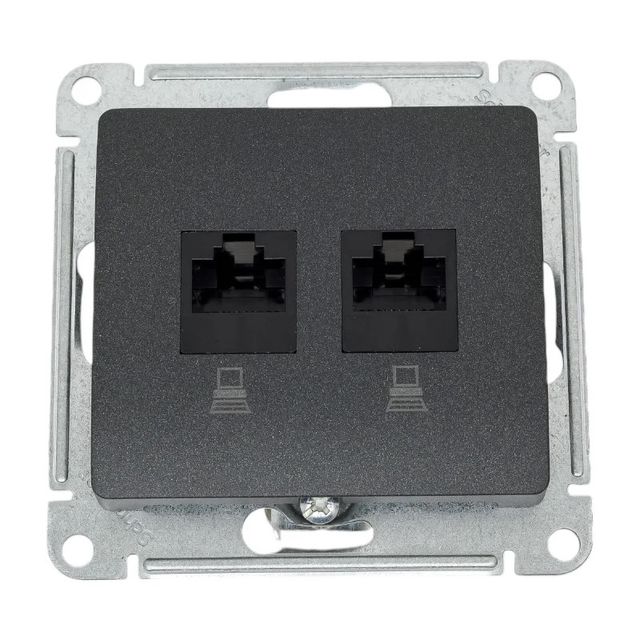 Розетка компьютерная RJ45+RJ45 кат.5е Glossa антрацит